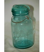 Vintage 1 Qt Blue Ball Ideal Glass Canning Jar w Wire Bail Blue Glass Li... - £23.34 GBP