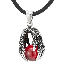 Red Ball Vintage Dragon Claw Pendant Necklace for Man for Boys Stainless Steel w - $49.99