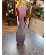 Vintage 10&quot; Rueven Satin Glass Bud Vase Hand Painted Watercolor Nouveau Art - $19.79