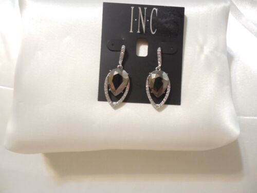INC 1-3/4" Silver Tone Grey Stone Pave Crystal Dangle DroP Earrings Y458 - $14.39