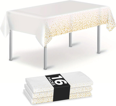 NORZEE 16 Pack White Disposable Plastic Tablecloths,Gold Dot Confetti Rectangula - £21.55 GBP