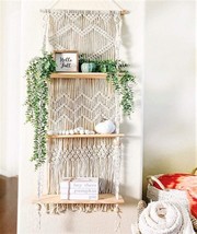 3 Tier Wall Shelves With Handmade Woven Rope And A Floating Indoor Plant Wall - £56.88 GBP