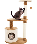 Cat Tree Condo 3 Tier with Condo and Scratching Posts, 37.5&quot;, Brown and Tan - $1,144.39 MXN