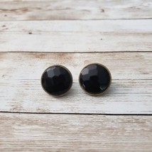 Vintage Clip On Earrings - Gold Tone Halo with Black Faceted Gem Center 0.75&quot; - £8.64 GBP
