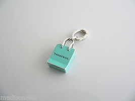 Tiffany &amp; Co Silver Blue Enamel Shopping Bag Charm Pendant Oval Clasp Gi... - $448.00