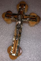 Holy Land Hand Carved Olive Wood Mother of Pearl Cross Crucifix Jerusalem 7&quot; - £14.24 GBP