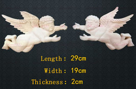 A Pair of Angel Baby Wood Carved Onlay Applique Unpainted Frame Decal De... - $45.98