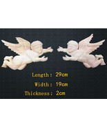 A Pair of Angel Baby Wood Carved Onlay Applique Unpainted Frame Decal De... - $50.30