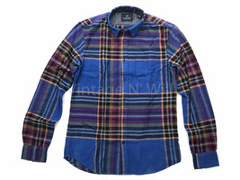 New Scotch &amp; Soda Jeans Mens L Blue Brushed Flannel Plaid Check Slim Fit Shirt - £33.54 GBP