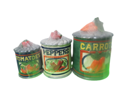 Vegetable Canister Set Of 3 Jay Imports 1996 Carrots Peppers Tomatoes Ceramic - £46.67 GBP
