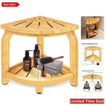Sturdy Waterproof Bamboo Shower Stool with Adjustable Anti-Slip Feet - 4... - $65.29