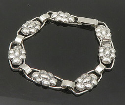 JOHN L DENMARK 925 Silver - Vintage Shiny Floral Motif Chain Bracelet - BT8741 - £69.92 GBP
