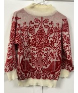 Vintage Red and White Jacquard Knit Sweater with Scandinavian Design Wom... - $39.55