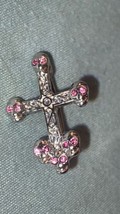 Cross Silver Pink Stones 1” H  14 Gauge Belly Button Ring Surgical Steel - £3.80 GBP