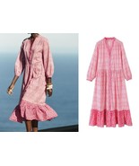 ZARA BOHO PRINTED MIDI COTTON RUFFLED DRESS -S - $1,308.39 MXN