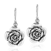 Sweet Blooming Rose .925 Silver Dangle Earrings - $28.66