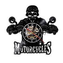 Skull in Helmet Racer Motorcycles Wall Clock Racer Skull Biker Vinyl Record Wall - £30.13 GBP