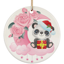 Cute Baby Panda On Pink Moon Ornament Christmas Gift Home Decor For Animal Lover - £11.64 GBP