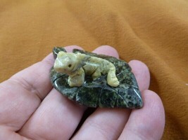 (Y-LIZ-IG-167) Little Baby Iguana On Leaf Green Gem Gemstone Figurine Lizard - $11.29