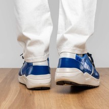 Lyon Genuine Ostrich Classic Calfskin Fashion Sneaker Blue / White image 4