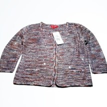 Derby Sequin Accent Grey Brown Silver Clasp Front 3/4 Sleeve Cardigan Size S NWT - £29.36 GBP