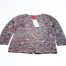 Derby Sequin Accent Grey Brown Silver Clasp Front 3/4 Sleeve Cardigan Size S NWT - £27.69 GBP