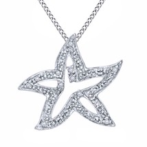 0.10CT Round Cut Natural Diamond Starfish Pendant Necklace 14K White Gold Plated - £132.00 GBP