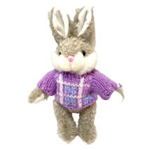 Vintage 1988 Chrisha Creations Plush Easter Bunny Purple Sweater Stuffed Animal - £9.92 GBP