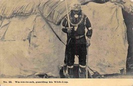 Wa-wa-t-seh Guarding his Wickiup Native American Indian 1913 postcard - £7.87 GBP