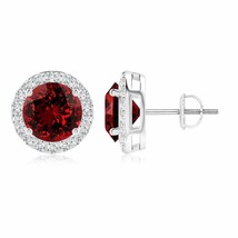 ANGARA Lab-Grown Ruby Halo Stud Earrings in 14K Gold (Size-9mm, 7.5 Ct) - £2,112.76 GBP