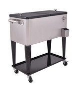 80 Quart Patio Rolling Stainless Steel Ice Beverage Cooler - Color: Gray - $275.99