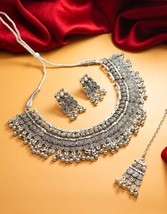 Latest Trendy silver plated Oxidised temple kundan jewelry set Temple Jewelry - $23.09