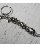 Metal Flower Barrel Bead Beaded Handmade Split Ring Keychain Hook Silver... - $19.79