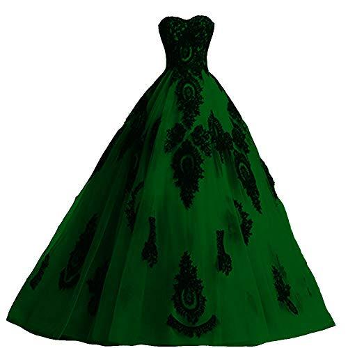 Plus Size Long Ball Gown Black Lace Gothic Evening Prom Dress Emerald Green 18W