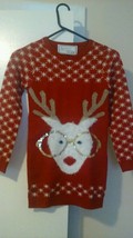 Derek Heart Girl Red acrylic Nerby Reindeer tunic sweater S 7/8           339 - £11.94 GBP