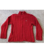 Vintage Lacoste Cable Knit Full Zip Red Wool Sweater Women Size 42 US 10... - £38.13 GBP