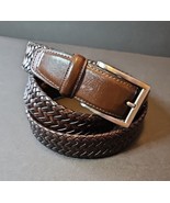 George Foreman Mens Woven Leather Belt 46-48 Cark Brown with Silver Tone... - $22.74