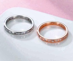 Channel Set White Sapphire Stacking Ring Unisex Ring 18k Rose Gold / Silver - £52.74 GBP