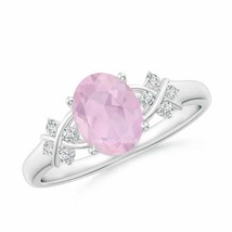 Authenticity Guarantee 
Solitaire Rose Quartz Criss Cross Ring with Diamonds ... - £495.94 GBP
