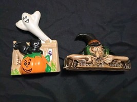 Vtg Hand Painted Halloween Figurines Witch Ghost Spooky  - $14.01