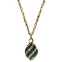 Royal Elegance: Green Enamel &amp; Crystal Egg Pendant Necklace 20-Inch - £27.17 GBP
