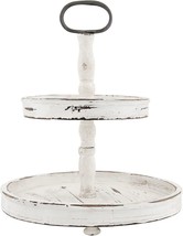 Distressed Wood 2-Tier Tray With Metal Handle By Creative Co-Op, Cream. - $39.99