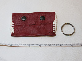 Handmade leather coin / card key holder dark red w/ stitching 4 1/4&quot; X 2... - $12.86