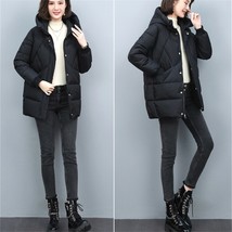 Winter Glossy Hooded Cotton Padded Mid-Length Coats Women Warm Thick Overcoat Ov - £54.58 GBP