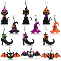 12 Pieces Halloween Felt Hanging Ornaments Witch Hat Hanging Decor Colorful Bat  - £14.22 GBP