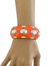 1.3/8" Wide Orange & Beige Enamel Faux Pearl Chunky Statement Bracelet - £21.26 GBP