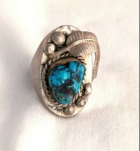 Native American Blue Turquoise Nugget Feather Raindrops Accent Sterling... - $222.75