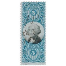 R127 $5 Second Issue, Blue &amp; Black, George Washington, USA Revenue Stamp... - $28.99
