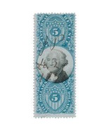 R127 $5 Second Issue, Blue &amp; Black, George Washington, USA Revenue Stamp... - $28.99