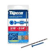 Tapcon 24360 3/16-In X 2-1/4-In Phillips-Flat-Head Concrete Screw Anchor 75-Pack - £28.30 GBP